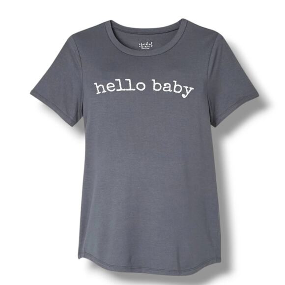 Isabel Maternity by Ingrid & Isabel Gray “Hello Baby” Womens XS Short Sleeve Top - Picture 1 of 6